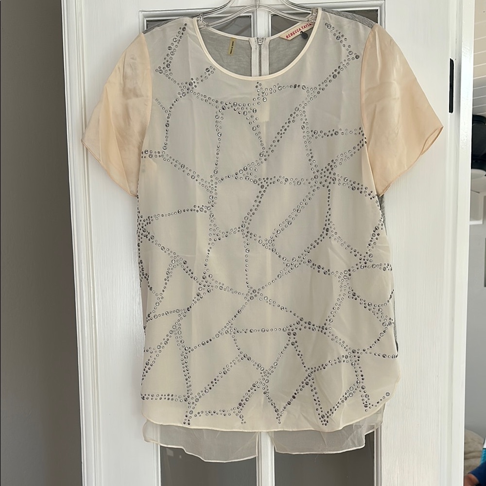 Rebecca Taylor Relaxed Graphic Blouse in Gray Silver